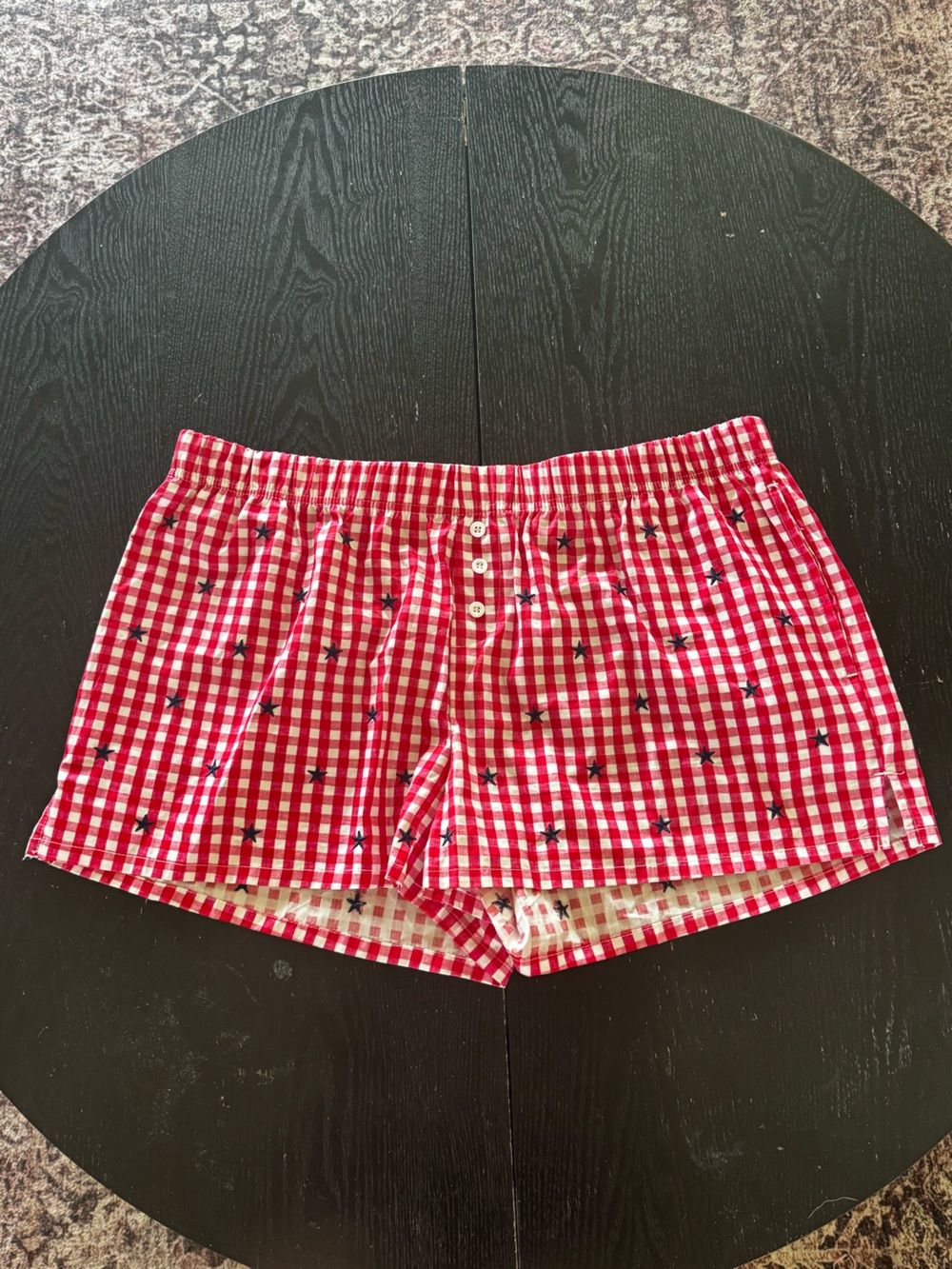 Target Red and White Gingham Shorts with Navy Star Embroidery